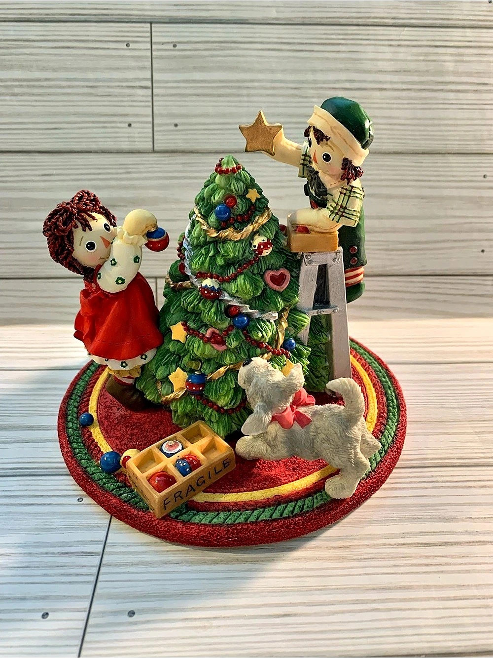 New Raggedy Ann & Andy Christmas Tree Holiday Display Resin Figure